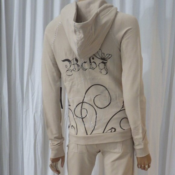 NWT BCBG sz SM LG XL 95% cotton BEIGE & BROWN STUDDED 2 PIECE TRACKSUIT - Picture 11 of 14